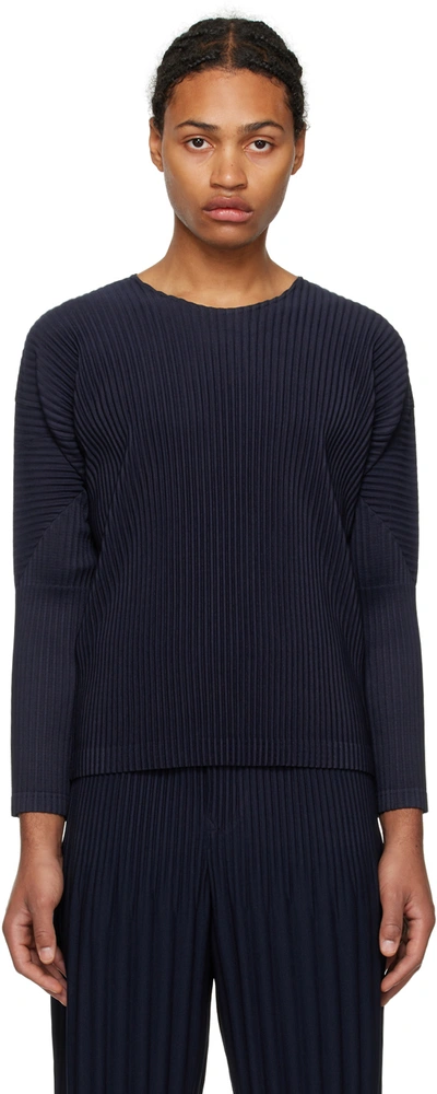 Issey Miyake Navy Basics Long Sleeve T-shirt In 75-navy