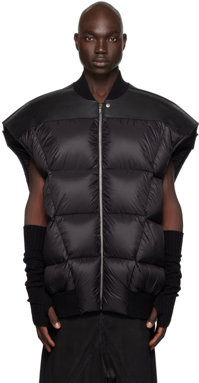 Rick Owens Men's Jumbo Flight Leather-trimmed Puffer Vest In Black