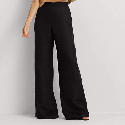 Lauren Ralph Lauren Linen-blend Wide-leg Pant In Black