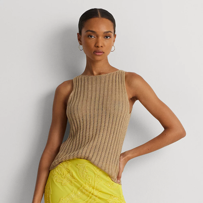 Lauren Ralph Lauren Rib-knit Linen Sleeveless Sweater In Birch Tan