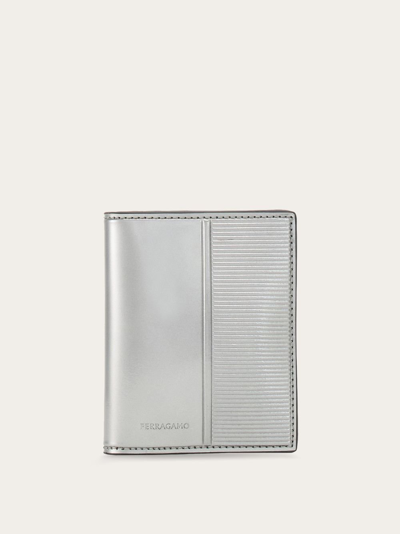 Ferragamo Man Credit Card Holder With Knurled Detailing In Silver/black