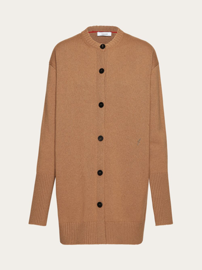 Ferragamo Woman Cashmere Cardigan Dress In Camel