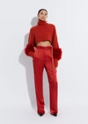 LAPOINTE AIRY CASHMERE CROPPED TURTLENECK WITH MARABOU FEATHERS