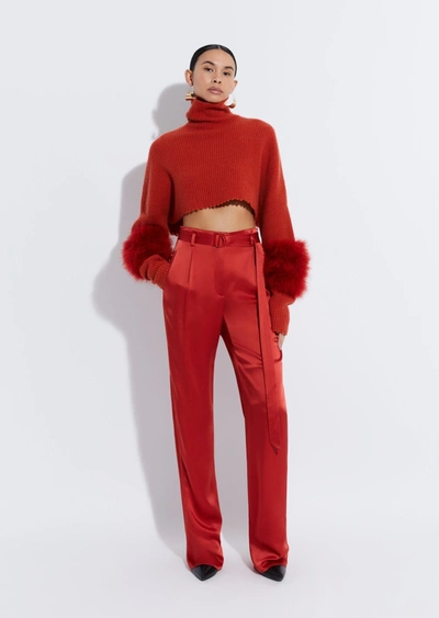 Lapointe Airy Cashmere Cropped Turtleneck With Marabou Feathers In L