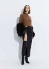 Lapointe Cashmere Silk Cropped Raglan Sweater With Feather Sleeve