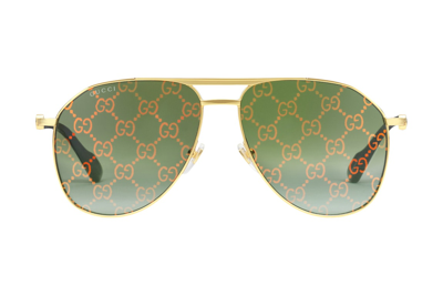 Pre-owned Gucci Aviator Frame Sunglasses Shiny Yellow Gold-toned Metal Frame With Top Bar (