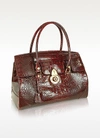 L.A.P.A. L. A.P. A. DESIGNER HANDBAGS RUBY RED CROCO STAMPED PATENT LEATHER SATCHEL BAG