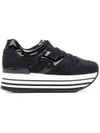 Hogan Maxi H222 Black Glitter Fabric Sneakers In Black