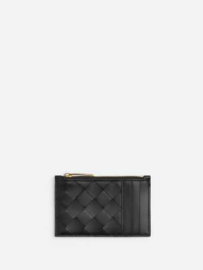 Bottega Veneta Porta Carte Intrecciato Con Zip In Black