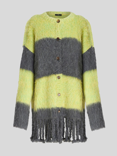 Etro Striped Jumper Polo Dress With Fringe In Green