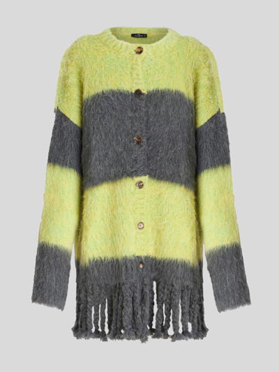Etro Fringed Striped Dress In Green