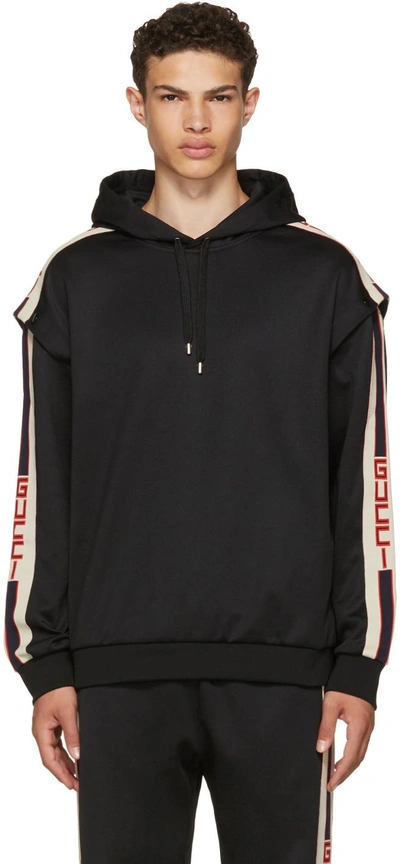 Gucci Logo Embroidered Hooded Sweatshirt In Black