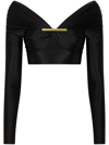 Rabanne Glossy-finish Long-sleeved Cropped Top In Black