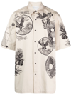 DRIES VAN NOTEN LOOSE-FIT COTTON SHIRT WITH SHORT SLEEVES, WITH PRINTED ETCHED MOTIFS.