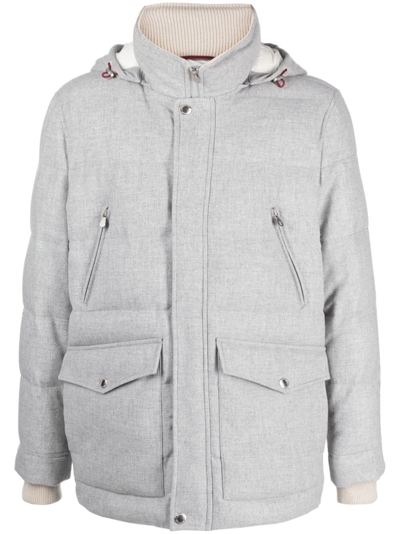 Brunello Cucinelli Down Jacket With Hood In Grey