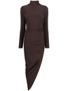 Norma Kamali Turtle Neck Side Drape Gown In Brown