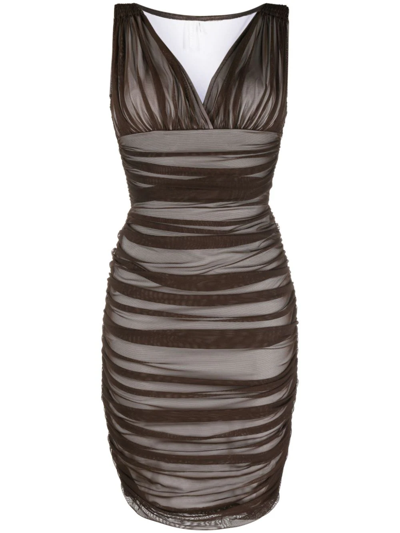 Norma Kamali Tara Shirred Sleeveless Dress In Brown