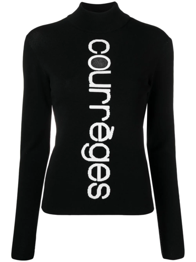 Courrèges Logo Intarsia Knit Viscose Blend Sweater In Black