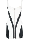 Mugler Spiral Plunge Neck Jersey & Denim Minidress In White