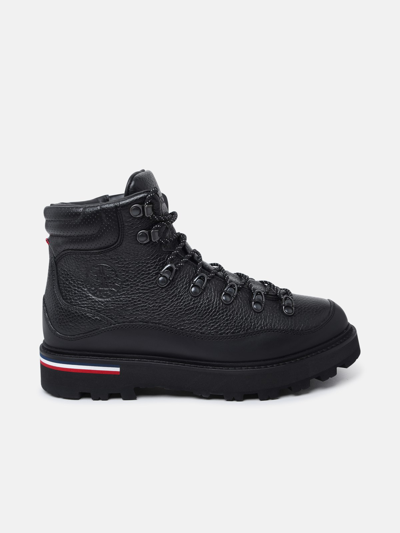 Moncler Peka Trek Black Leather Boots In Brown