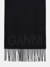 Ganni Black Recycled Wool Scarf In Black