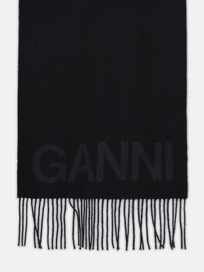 Ganni Black Recycled Wool Scarf