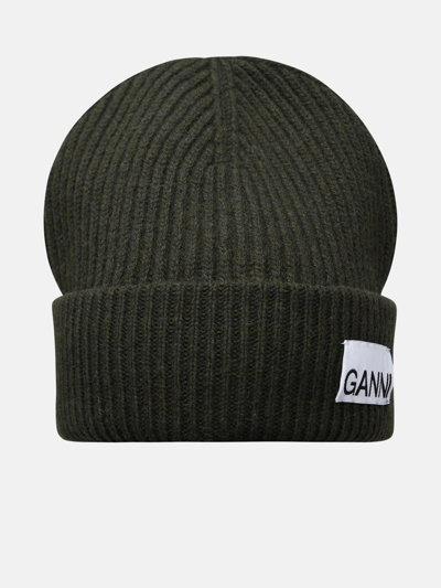 Ganni Green Wool Blend Cap