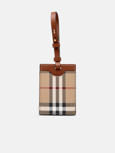 Burberry Check Leather Tag In Beige