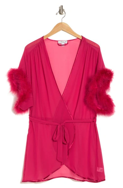 In Bloom By Jonquil Faux Fur Trim Chiffon Wrap In Red