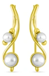 Bling Jewelry Sterling Silver & Freshwater 5-5.5mm Pearl Ear Climbers In Gold
