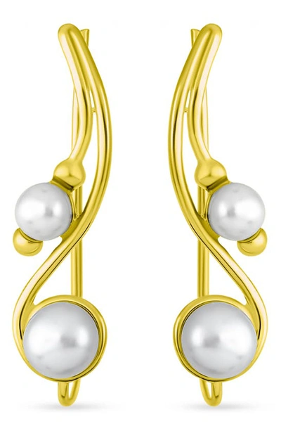 Bling Jewelry Sterling Silver & Freshwater 5-5.5mm Pearl Ear Climbers In Gold