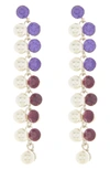 Cara Mutlicolor Crystal & Imitation Pearl Drop Earrings In Amethyst