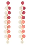 Cara Mutlicolor Crystal & Imitation Pearl Drop Earrings In Red