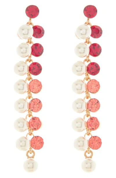Cara Mutlicolor Crystal & Imitation Pearl Drop Earrings In Red