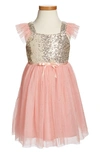 Popatu Sequin Bodice Tulle Dress In Peach