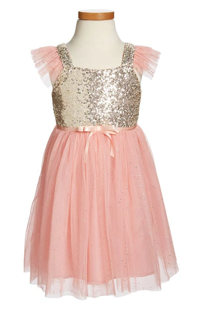 Popatu Kids' Sequin Bodice Tulle Dress In Peach