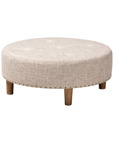 Design Studios Vinet Beige Natural Wood Cocktail Ottoman