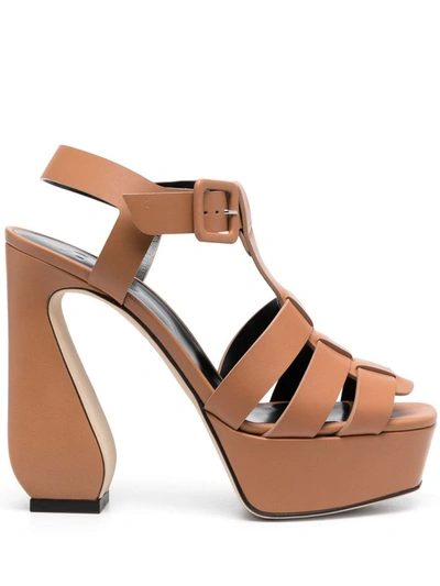 Si Rossi Caged 125mm Leather Sandals In Brown