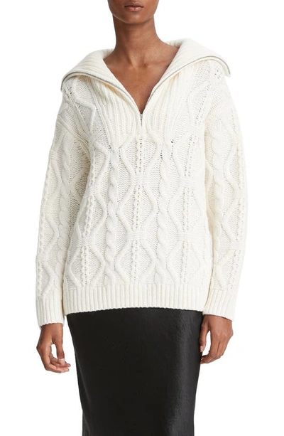 Vince Cable-knit Wool Half-zip Pullover Jumper In Off White