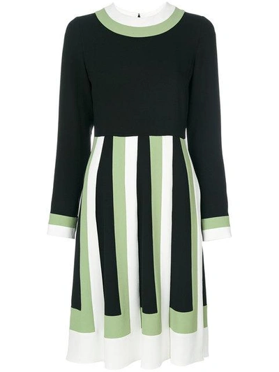 Valentino Colorblock Long Sleeve Shift Dress In Green Multi