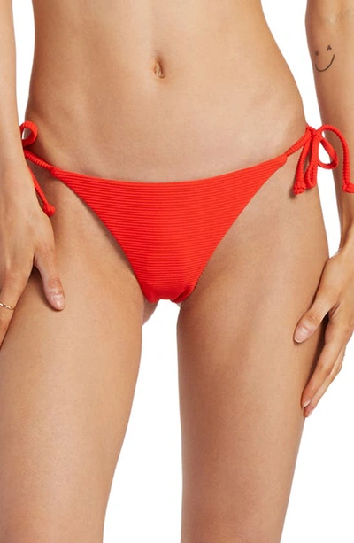 Billabong Tanlines Side Tie Tanga Bikini Bottoms In Rad Red