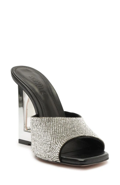 Schutz Filipa Shimmer Metallic-heel Mule Sandals In Crystal