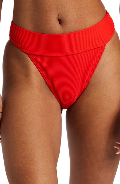 Billabong Tanlines Aruba High Waist Bikini Bottoms In Rad Red