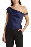 WAYF TWIST ONE-SHOULDER SATIN BLOUSE