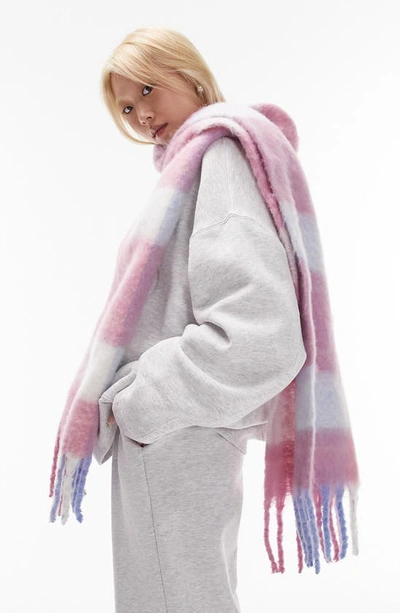 Topshop Scarlett Blanket Check Scarf In Pink