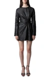Zadig & Voltaire Rixina Gathered Leather Minidress In Noir