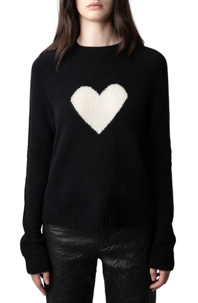 Zadig & Voltaire Womens Noir Lili Heart-intarsia Cashmere Jumper