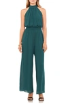 Vince Camuto Tie Neck Chiffon Overlay Wide Leg Jumpsuit In Green