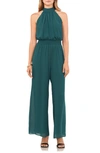 Vince Camuto Tie Neck Chiffon Overlay Wide Leg Jumpsuit In Deep Forest