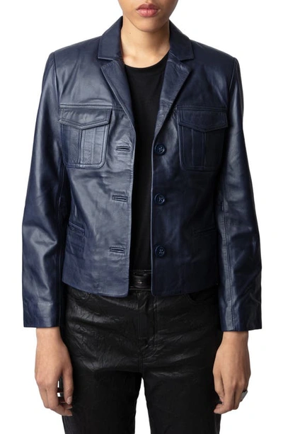Zadig & Voltaire Liams Leather Jacket In Blue
